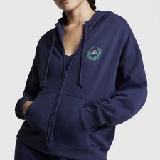NWT Victoria s Secret Pink Fleece Relaxed Full Zip Hoodie Women s Size S Blue