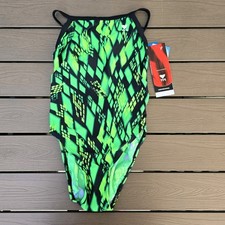 TYR Tyreeco Nylon Green/black Diamond DiamondFit 1 Pc Swimsuit SZ 30 NEW