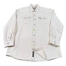 Howler Bros Dust Up Denim Western Yoke Shirt Mens XXL Ivory Cotton Snap Button