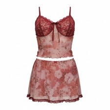 Cider 2 Piece Lingerie Set Floral Lace Mesh Bralette Mini Skirt NWT 3xl