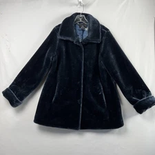 Dennis Basso Faux Fur Coat Cocktail Party Medium Classic Soft Trench Blue