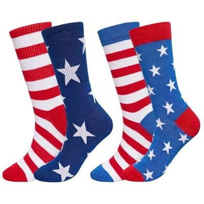 Avxdbr 2 Pairs 4th of July Socks Star Flag Patriotic Red White Blue Stars