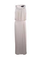 Jessica Howard Women's Braided-Neck Blouson Gown (6, Champagne)
