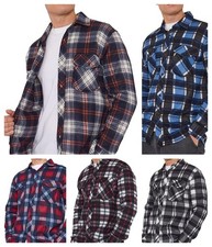 Men’s Checked Fleece Shirt Soft Warm Plaid Pattern Button-Up with Chest Pocket
