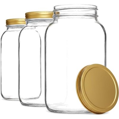 Set of 3 One Gallon Large Glass Jar with Lid   Wide Mouth Gallon Mason Jar fo...
