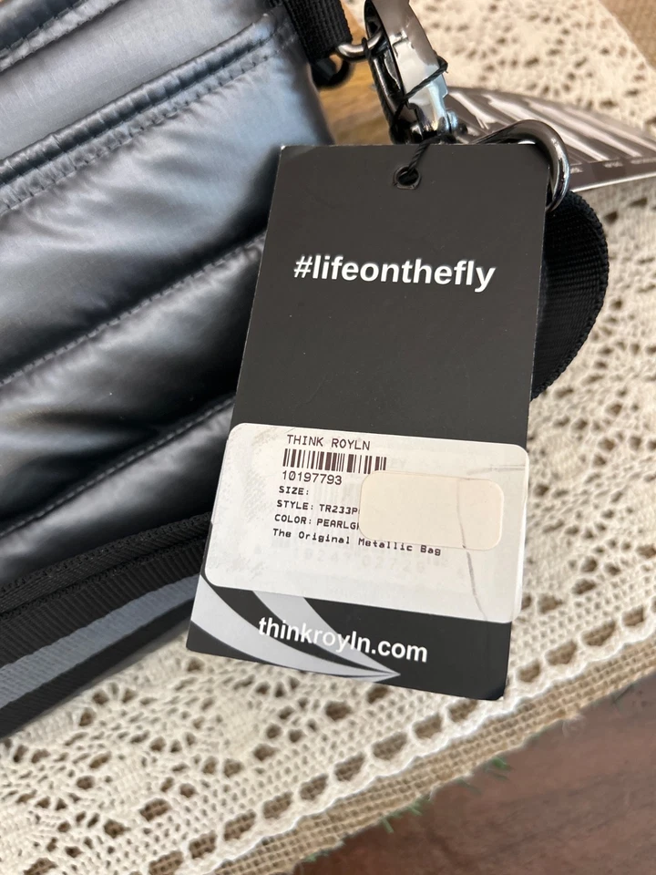 NewwTags Think Roylin Acolchado Gris Perla Original Bolso Metálico Convertible Cartera Foto 3 de 4