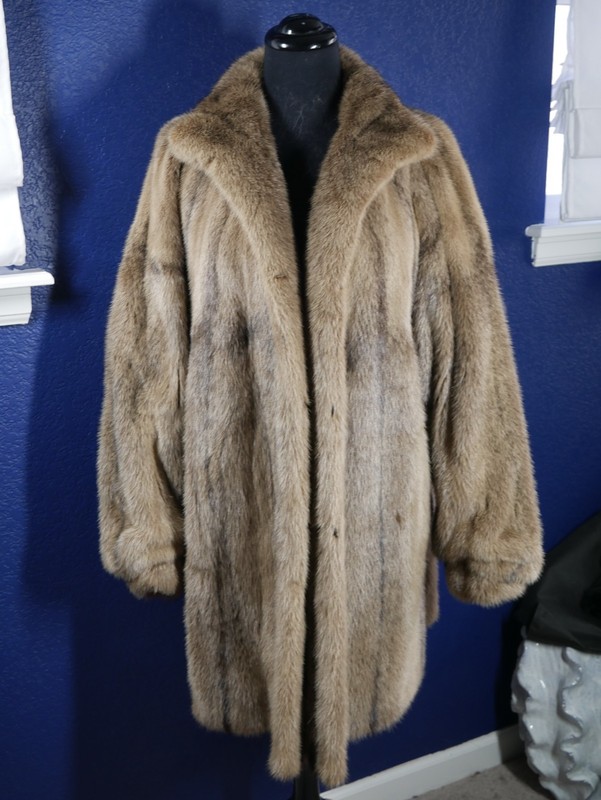 Gorgeous Unique Taupe Dyed Cross Mink Hooded Fur Coat Jacket