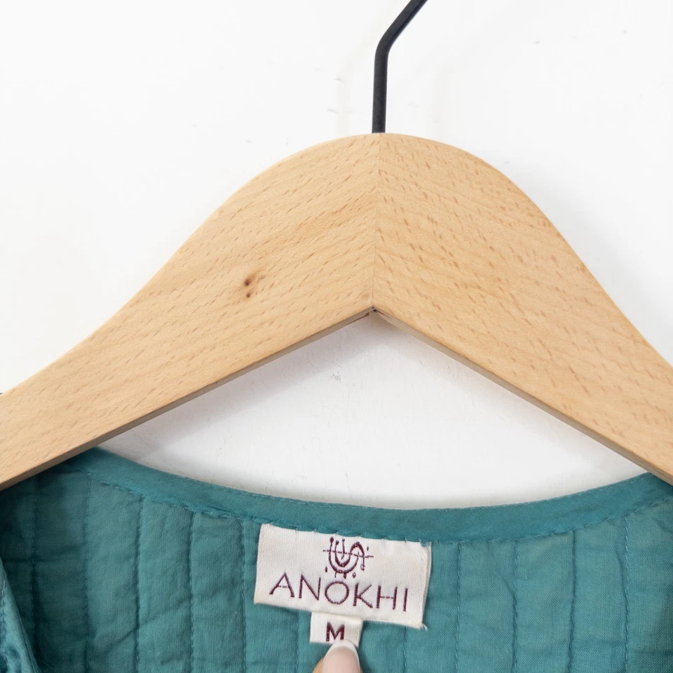 Chaqueta Corta Anokhi Pura Seda Acolchada Talla M Azul Teal Verde De Colección Foto 4 de 4