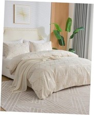 Duvet Cover Set 3Pcs Modern Geometric Design with Queen U.S. Standard Cream