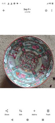 Porcelain Punch Bowl Chinese Famille Rose Medallion, 12 Inches Wide. Cracked