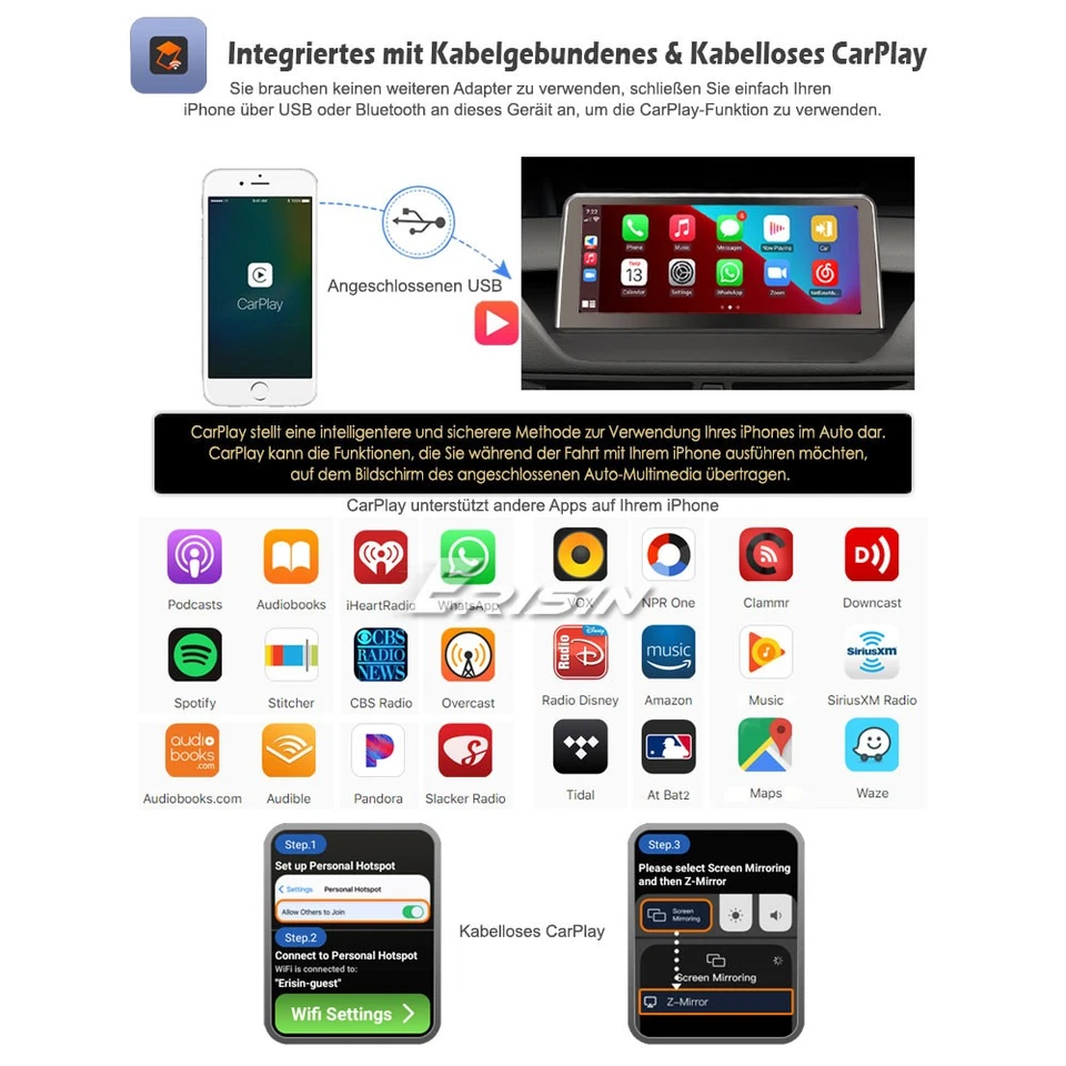 10.25" IPS CarPlay Android 14 Autoradio GPS Navi für BMW X1 E84 CIC DAB+ BT 64GB - Bild 4 von 4