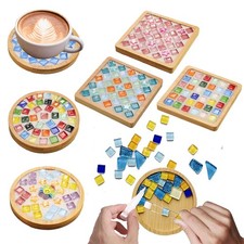 6 Sets DlY Mosaic Tiles for Crafts,Mixed Color Glass Mosaic Kits with Wooden ...