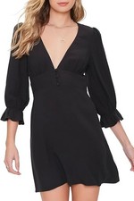 New FOREVER 21 L Black 3/4 Trumpet Sleeve Plunge Mini Dress Women size m (1329)