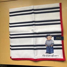 Polo Ralph Lauren Bear Handkerchief Cotton Navy stripes Made in Japan New