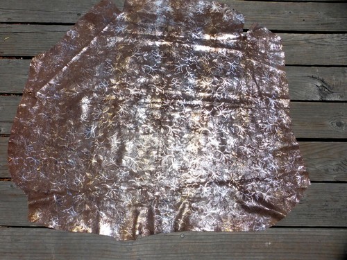 Pigskin leather hide Large Metallic Gold & Silver on Brown Maple Leaves Print - Picture 2 of 11