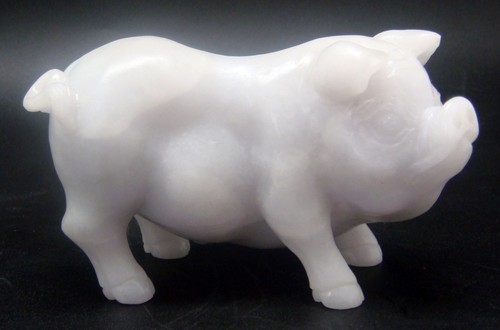 Hand-Crafted NATURAL BURMA WHITE "A" JADE Female & Male Pig Figurine Carving - Picture 5 of 8