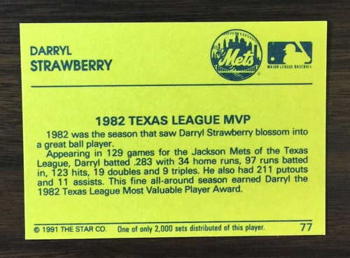 1991 Star Company DARRYL STRAWBERRY Limited Edition DIAMOND Set #/2000 L1220706 - Picture 3 of 8
