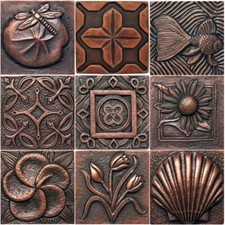 COPPER 4" x 4" x 3/8" DECORATIVE WALL TILE 9 DESIGNS 