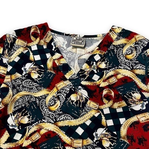 Vintage Vet Scrub Top Western Rodeo Cowboy V Neck 100% Cotton Relaxed Fit Small - Picture 5 of 11