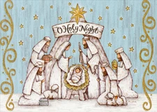 LPG Greetings O Holy Night  Manger Scene on Light Blue Religious Christmas Card