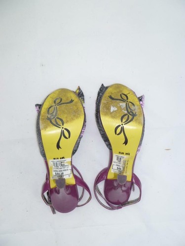 POETIC LICENCE FLORAL PRINT USED 36.5 PATENT LEATHER BOW PEEP TOE HEELS/SANDALS - Picture 7 of 9