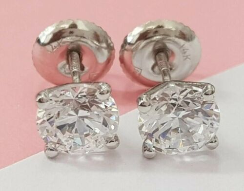 $9300 1.35 Ct Diamond Stud Earrings Natural Round Real 14k White Gold Martini - Picture 1 of 9