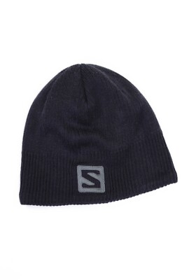 Salomon Big Logo Dark Gray Ribbed Beanie Hat | eBay
