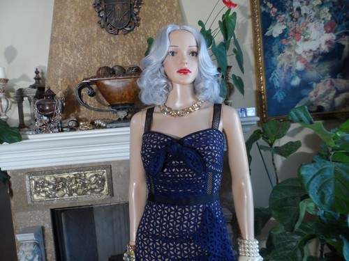 Self-Portrait Navy Blue Ruffle Detailed Guipure Lace Sheath Dress Size US 8 - Picture 8 of 24