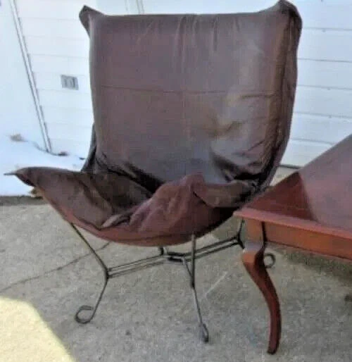 HOWARD ELLIOTT MCM Avanti Puf Desplazamiento Cuero Marrón Necana Marco Titanio Silla Foto 2 de 4