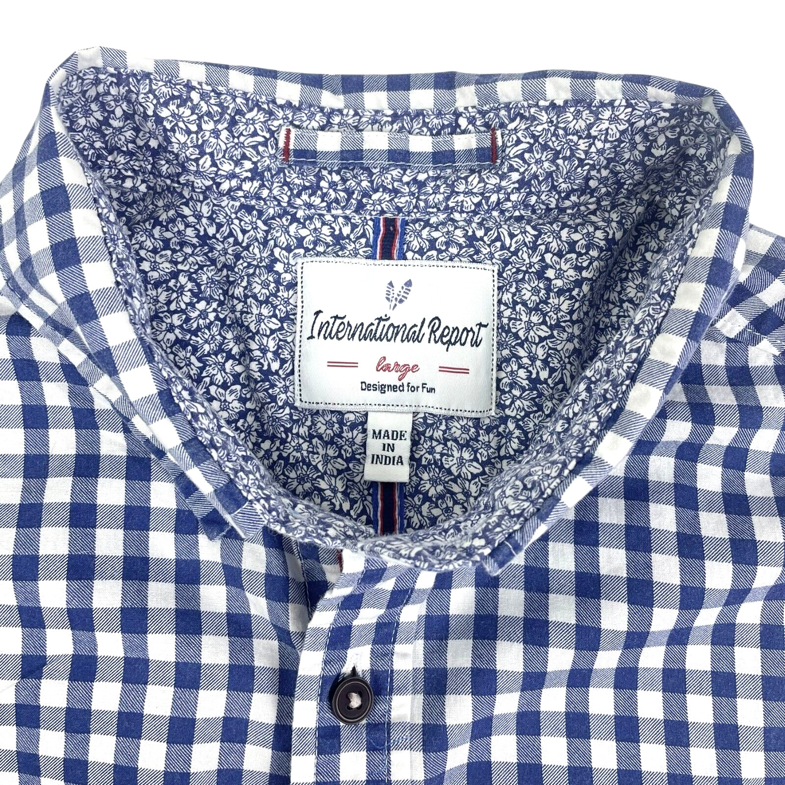 International Report Blue Gingham Button Shirt Fl… - image 2