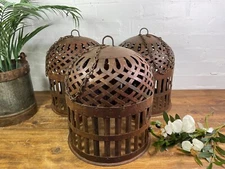 Vintage Rustic Reclaimed Metal Bird Cage Hanging Ceiling Pendant Light Shade