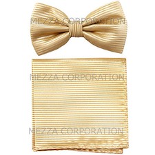 New men's pre-tied bow tie set horizontal stripes polyester formal wedding Ivory