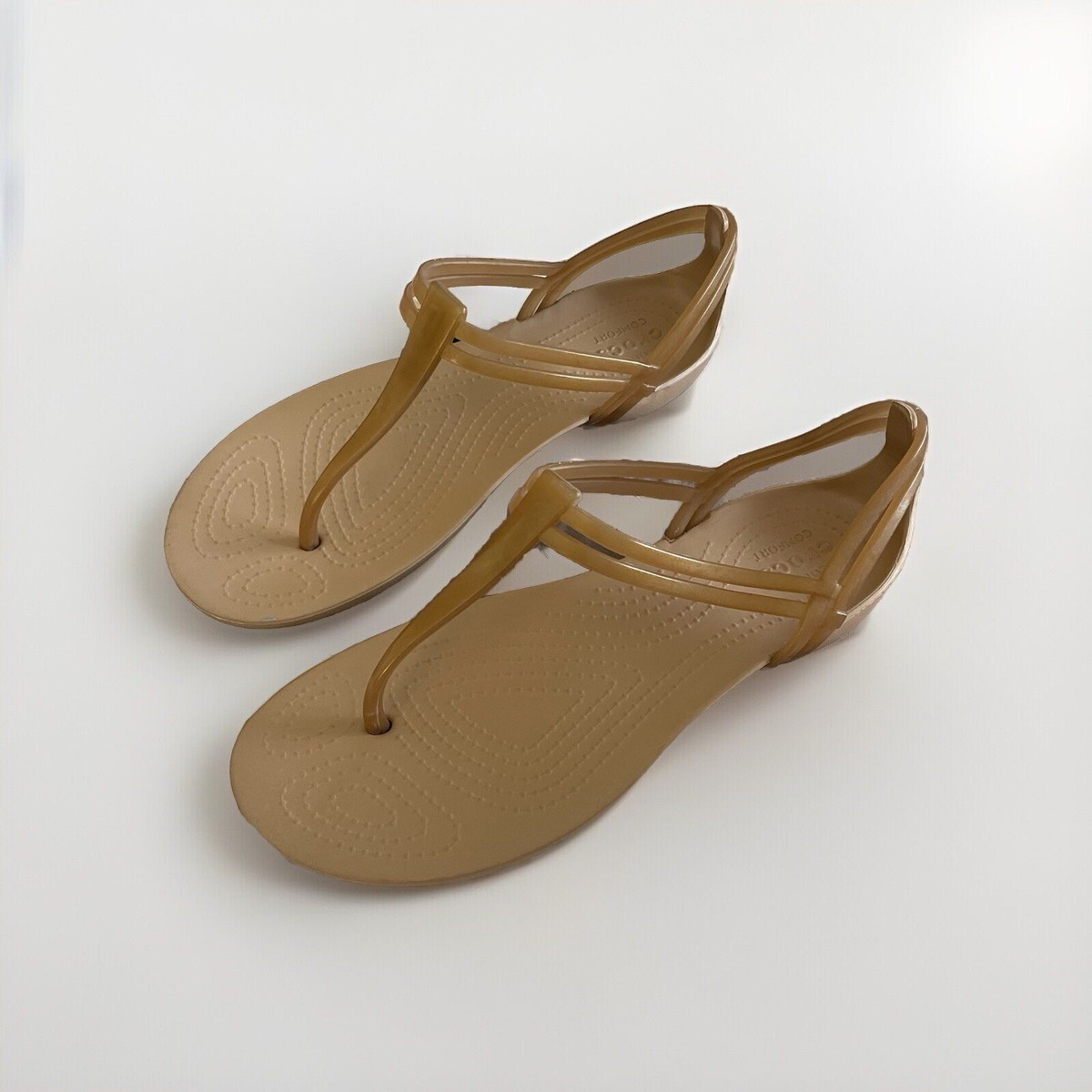 Crocs Isabella T-Strap Thong Sandals Womens Bronze Tan Slip On