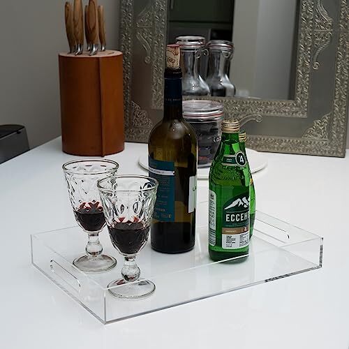 Clear Sturdy Acrylic Serving Tray with Handles 10x15x2H Inches -Spill Proof- ... - Picture 6 of 9