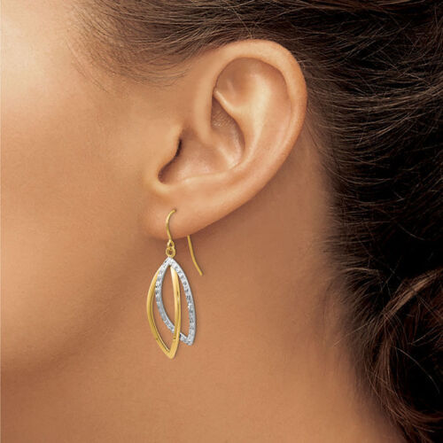 14K Solid Two Tone Gold Dangle Earrings - Picture 2 of 5