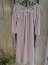 Vintage Komar Women's Long Gown Pink White Stripe Embroidered cut out Front...
