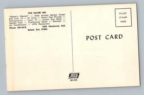 Postal de autos antiguos de Salem Oregon o Salem Inn años 60-70 - Imagen 2 de 2