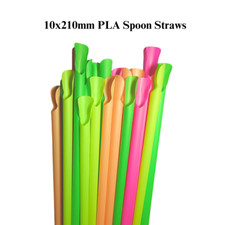 Spoon straw PLA Biodegradable NEON COLOR Milkshake,Smoothi Spoon straws 10x210mm