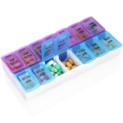 Weekly Pill Organizer 7 Days 2 Times A Day AM/PM Pill Box