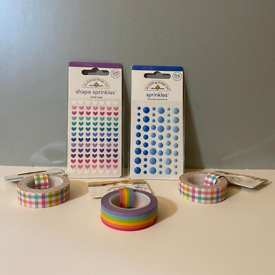 Doodlebug Design Shape Sprinkles & Washi Tape Set Hearts Rainbow & More