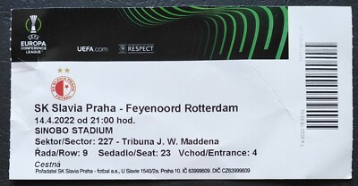 TICKET UEFA Conference League 14.4.2022 Slavia Praha - Feyenoord Rotterdam # 234
