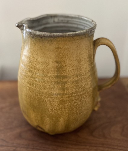 Vintage Mid Century Steinzeug Keramik Krug Gold gesprenkelt Glasur signiert Sherk - Bild 2 von 16