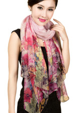 100 Silk Scarf Women neckerchief Shawl Wrap large Floral pink red green MY148-5