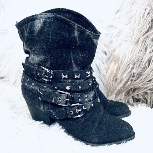 Report Black Gray Tie Dye Western Grunge Studded Ankle Boots 7.5 - Picture 4 of 10