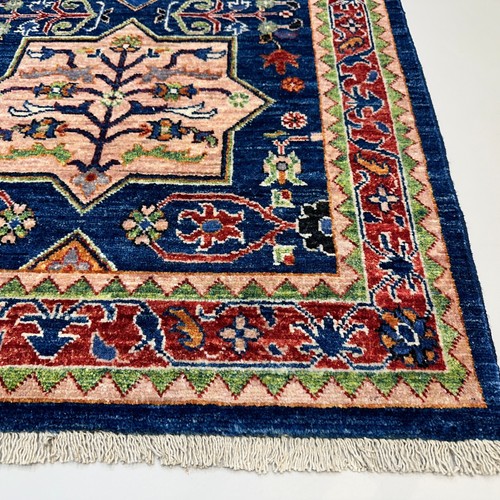 Alfombra de lana hecha a mano (2'9" x 4'0") azul afgana tribal tinte vegetal para cocina dormitorio - Imagen 9 de 10