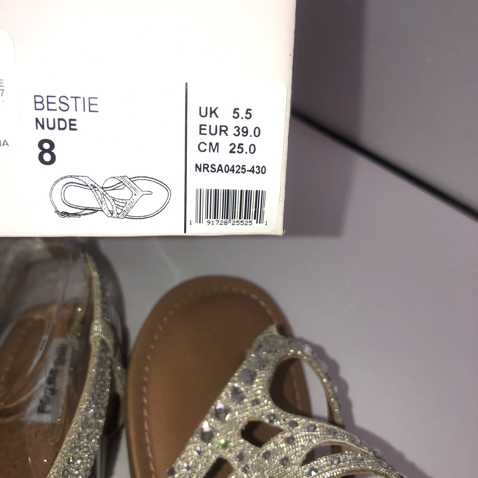 New Not Rated Womens Bestie Beige Rhinestone Buckle Sandals Sz-8 Slingback Flats
