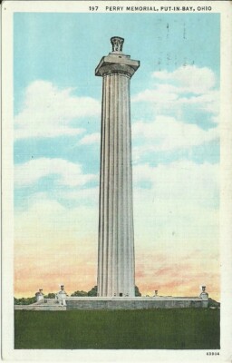 OLD VINTAGE PERRY MEMORIAL IN PUT-IN-BAY OHIO 1938 LINEN POSTCARD