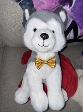 FAO Schwarz Siberian Husky Puppy Dog Plush with Gold Bow Tie Blue Eyes 12