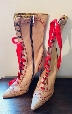 RARE Le Silla Women s Ribbon Tie Boots Italy 39 8.5-9