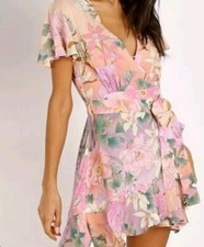 SPELL & THE GYPSY Lily Mini Wrap Dress Short Lilac Floral Boho Size L BNWT SP7
